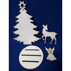 SKLEJKA #3mm Zestaw na podkładce fi 8cm / aniołek, sarenka, choinka 15cm  zestaw Świąteczny, komplet